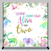 Aperturee - Aperturee Color Baby Dinosaur Custom Name 2nd Birthday Backdrop